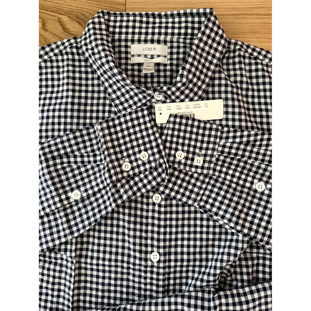 NWT J.Crew Sz 10T Black & White Gingham Perfect Cotton Button Down Shirt